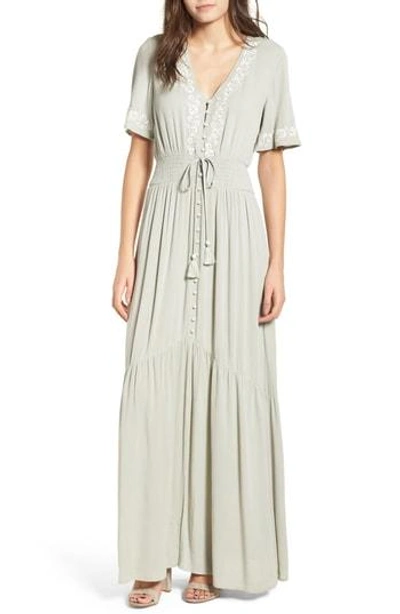 Shop Lost + Wander Athena Embroidered Maxi Dress In Sage