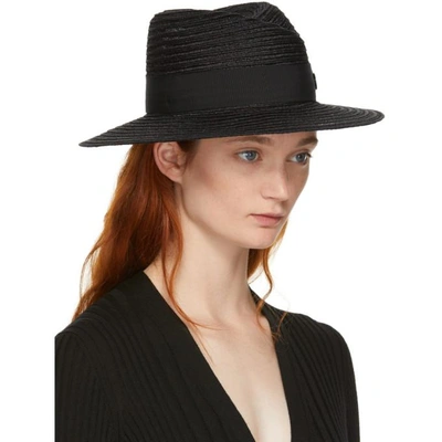 Shop Maison Michel Black Straw Virginie Fedora