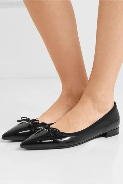Shop Prada Patent-leather Ballet Flats In Black
