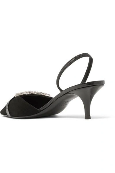 Shop Giuseppe Zanotti Notte Leather-trimmed Embellished Suede Slingback Pumps In Black