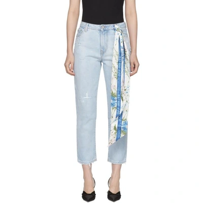 Shop Off-white Blue Bleached Crop Jeans In Lt Blue