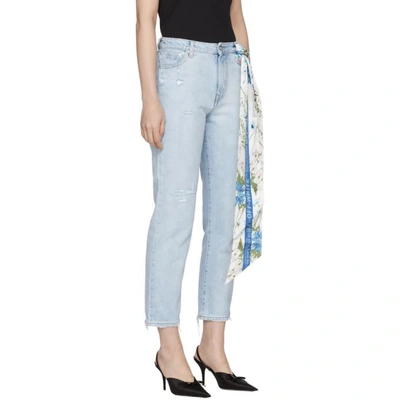 Shop Off-white Blue Bleached Crop Jeans In Lt Blue