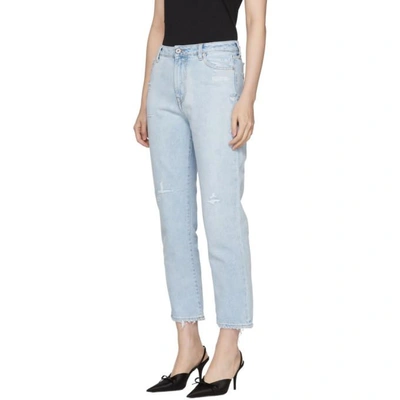 Shop Off-white Blue Bleached Crop Jeans In Lt Blue