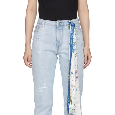 Shop Off-white Blue Bleached Crop Jeans In Lt Blue