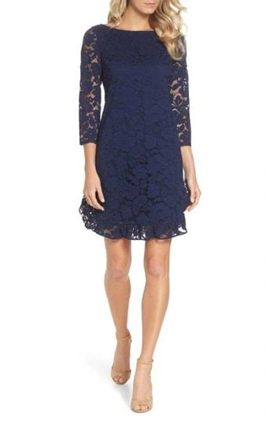 Shop Vince Camuto Lace Shift Dress In Navy