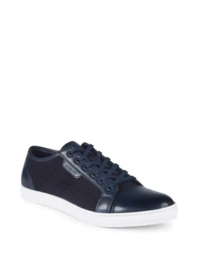 Shop Kenneth Cole Design Leather Woven Sneakers In Navy