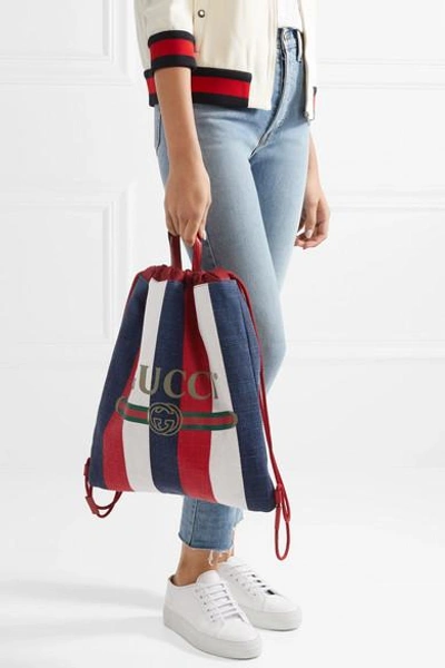 Shop Gucci Leather-trimmed Printed Canvas Backpack