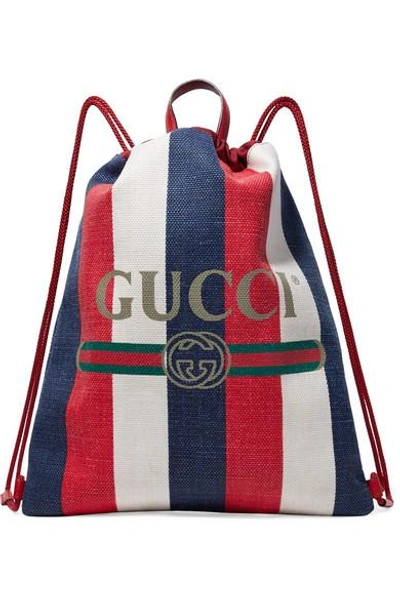 Shop Gucci Leather-trimmed Printed Canvas Backpack