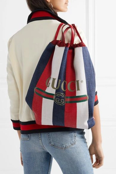 Shop Gucci Leather-trimmed Printed Canvas Backpack