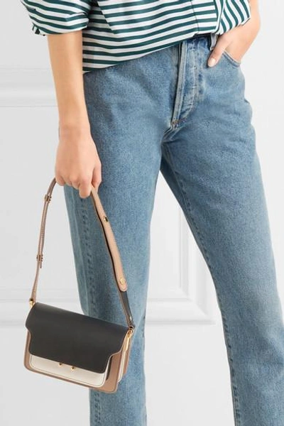 Shop Marni Trunk Small Color-block Leather Shoulder Bag In Black
