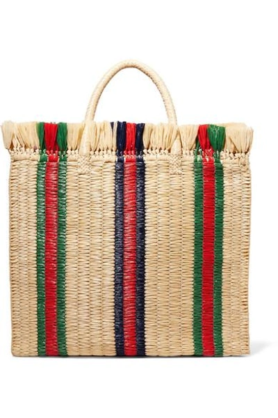 Shop Gucci Striped Raffia Tote