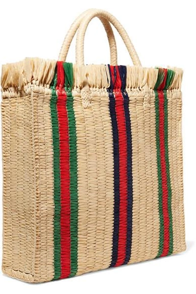 Shop Gucci Striped Raffia Tote