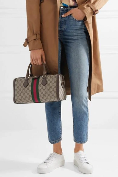 Shop Gucci Ophidia Textured Leather-trimmed Printed Coated-canvas Tote