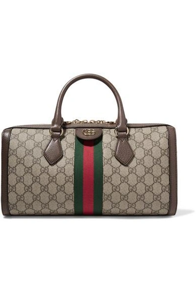 Shop Gucci Ophidia Textured Leather-trimmed Printed Coated-canvas Tote