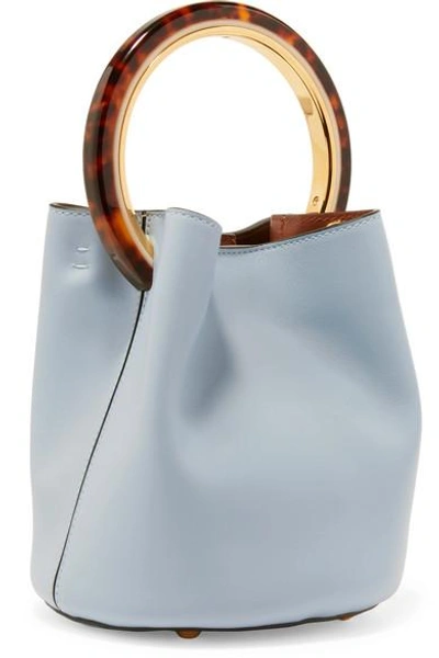 Shop Marni Pannier Small Leather Bucket Bag In Light Blue