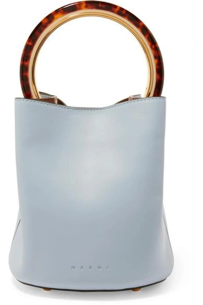 Shop Marni Pannier Small Leather Bucket Bag In Light Blue