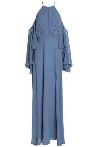 Shop Milly Woman Cold-shoulder Silk-satin Gown Light Blue