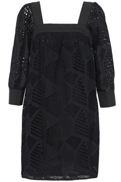 Shop Milly Broderie Anglaise Cotton Mini Dress In Black