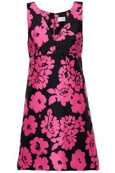 Shop Milly Floral-print Satin-faille Mini Dress In Pink