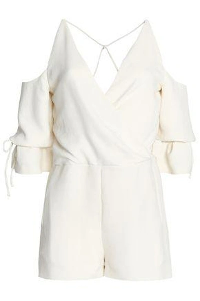 Shop Iro Woman Cold-shoulder Bow-detailed Crepe Playsuit Off-white