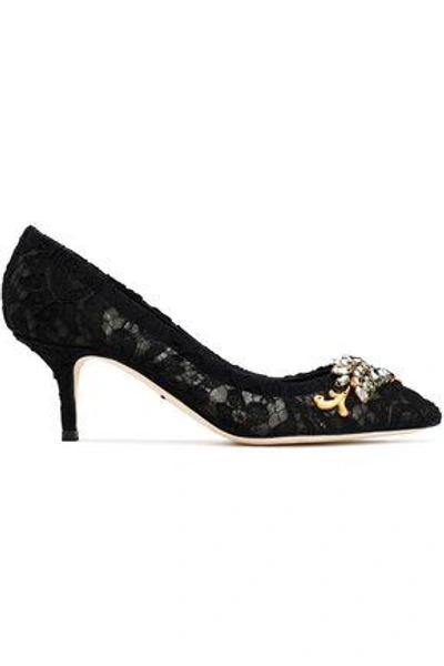 Shop Dolce & Gabbana Woman Embellished Corded Lace Pumps Black
