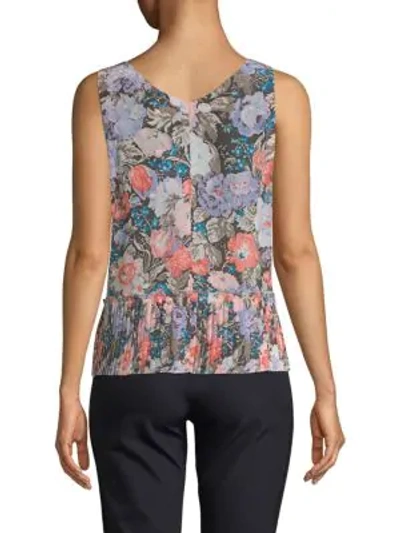 Shop Rebecca Taylor Penelope Floral Silk Top In Sky Blue