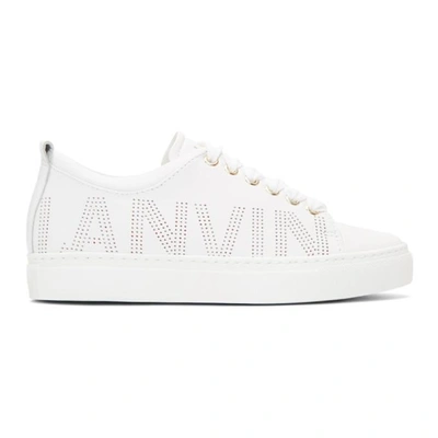 Shop Lanvin White Nappa Perforated Logo Sneakers In 01 White
