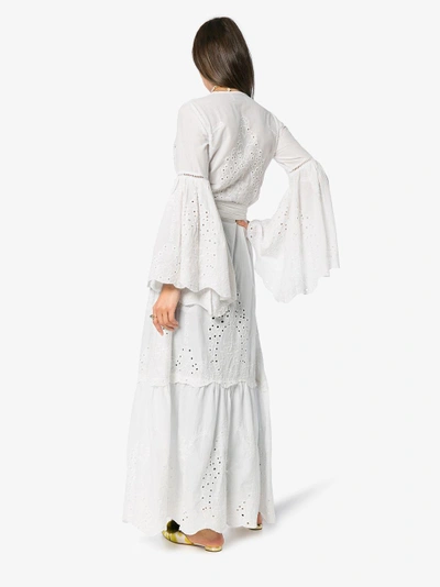 Shop We Are Leone Eyelet Bell Sleeve Maxi Dress In White