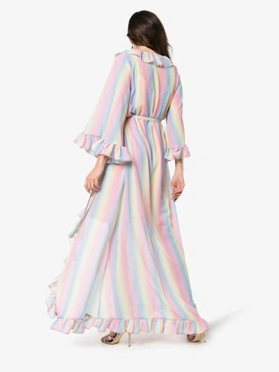 Shop All Things Mochi Malena Rainbow Stripe Wrap Dress In Multicolour