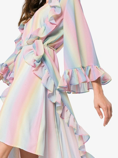 Shop All Things Mochi Malena Rainbow Stripe Wrap Dress In Multicolour