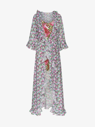 Shop All Things Mochi Floral Print Maxi Wrap Dress In Pink/purple