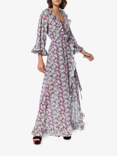 Shop All Things Mochi Floral Print Maxi Wrap Dress In Pink/purple