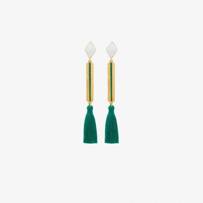 Shop Marte Frisnes Gold Metallic And Green Izzy Sterling Silver Tassel Drop Earrings