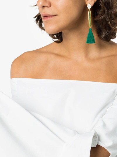 Shop Marte Frisnes Gold Metallic And Green Izzy Sterling Silver Tassel Drop Earrings