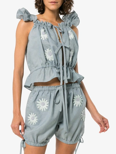 Shop Innika Choo Floral Embroidered Linen Cami Top In Grey