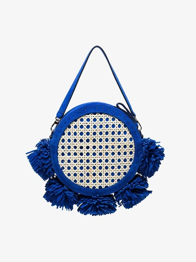 Shop Mehry Mu Blue Tambourine Suede And Straw Satchel Bag