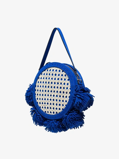 Shop Mehry Mu Blue Tambourine Suede And Straw Satchel Bag