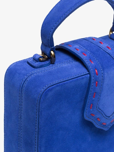 Shop Mehry Mu Blue Fey Small Suede Shoulder Bag
