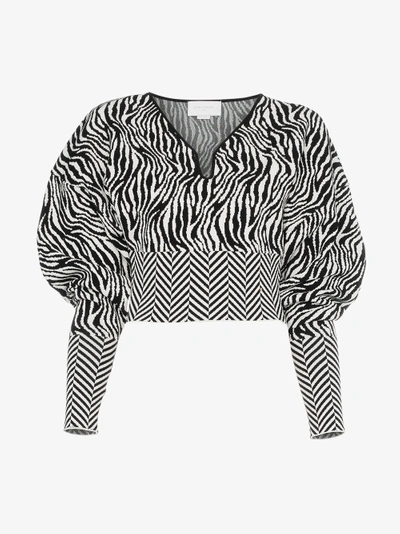 Shop Esteban Cortazar Zebra Print Cropped Sweater In White
