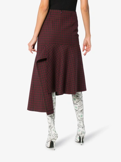 Shop Balenciaga Asymmetric Check Godet Skirt In Red
