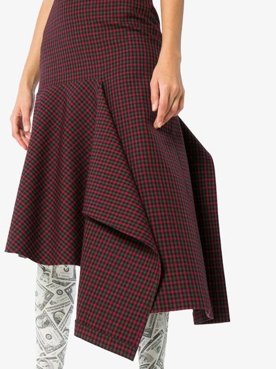 Shop Balenciaga Asymmetric Check Godet Skirt In Red