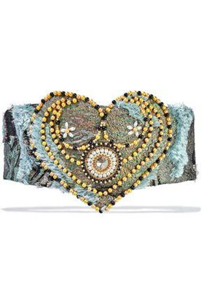 Shop Reem Acra Woman Embellished Fil Coupé Jacquard Waist Belt Multicolor