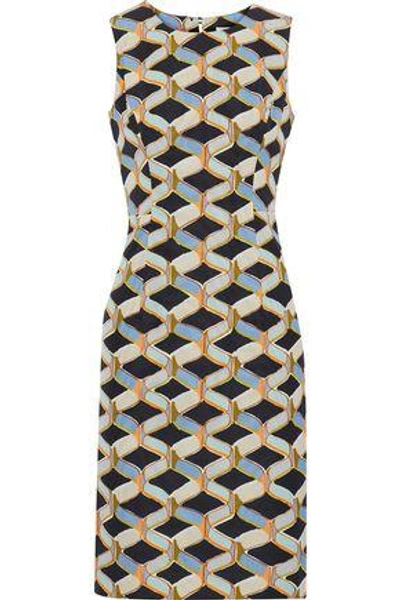 Shop Milly Kendra Printed Cotton-blend Faille Dress In Multicolor