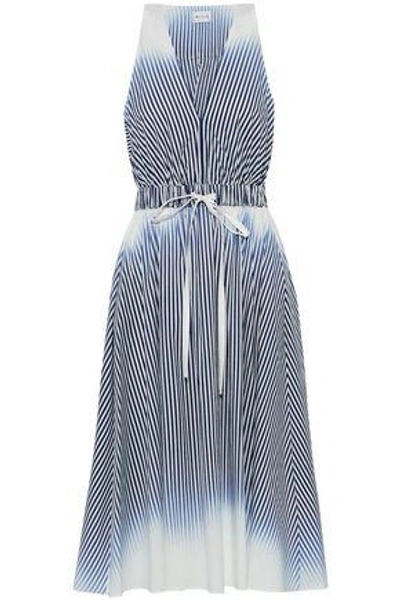 Shop Milly Woman Striped Dégradé Cotton-blend Poplin Dress Navy