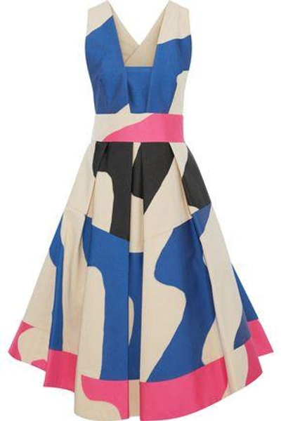 Shop Milly Woman Crossback Tea Cotton-blend Jacquard Midi Dress Multicolor