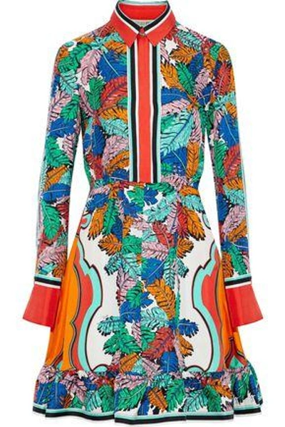 Shop Emilio Pucci Woman Fluted Printed Silk-twill Mini Shirt Dress Multicolor