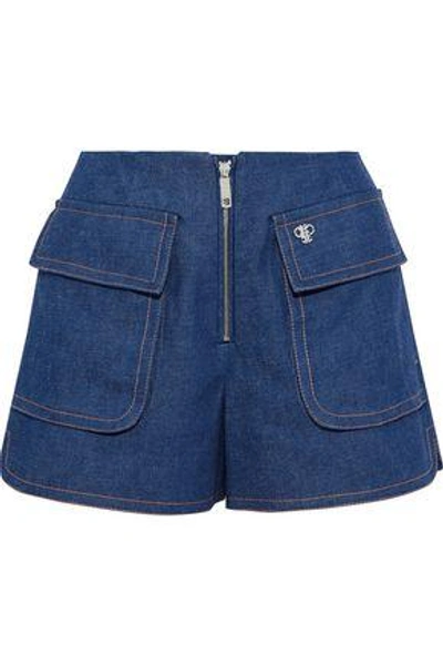 Shop Emilio Pucci Woman Zip-detailed Denim Shorts Navy
