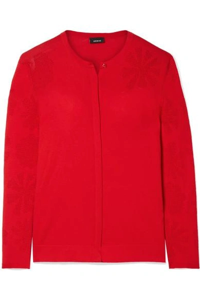 Shop Akris Pointelle-knit Cotton Cardigan In Red