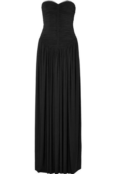 Shop Alexander Wang Eyelet-embellished Ruched Stretch-jersey Gown In Black