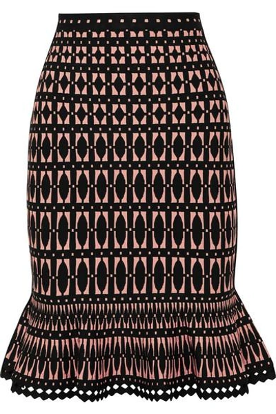 Shop Herve Leger Stretch Jacquard-knit Skirt In Black